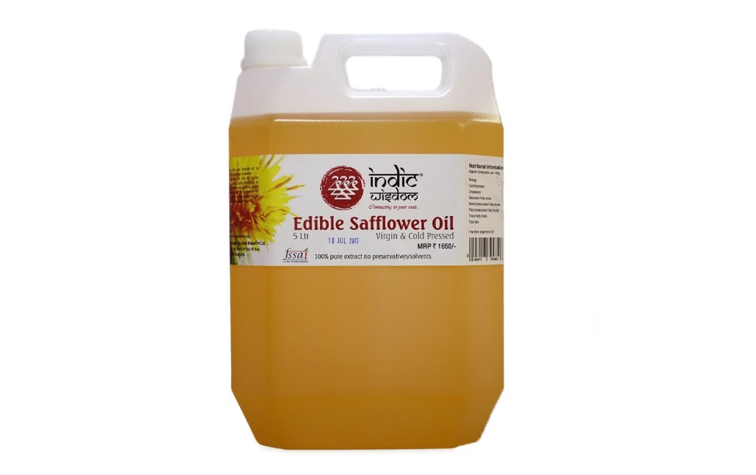 Indic Wisdom Edible Safflower Oil Virgin & Cold Pressed   Plastic Jar  5 litre